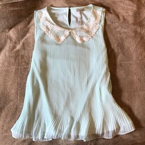 LC Lauren Conrad Pleaded Top with Lace Collar